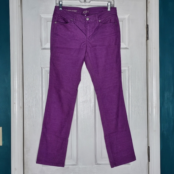 Loft Corduroy Modern Straight Pants Magenta 6P - Picture 11 of 13